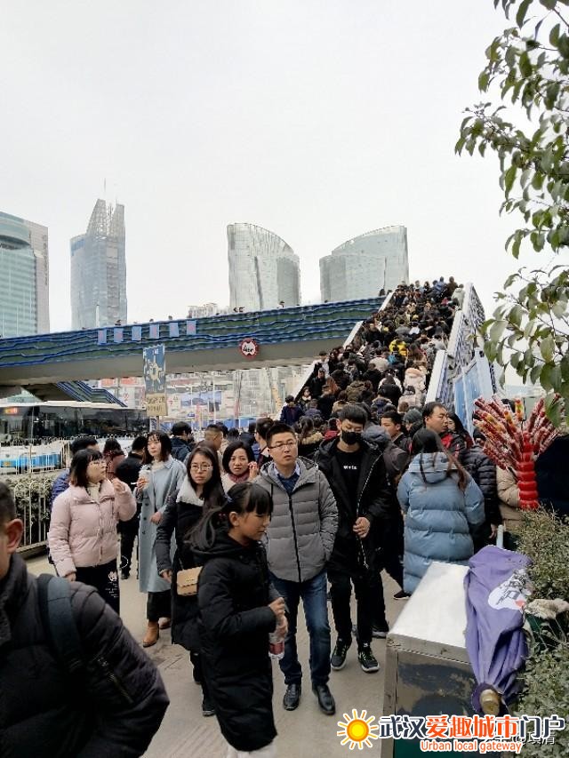 武汉，光谷民族大道，拥挤的人行天桥